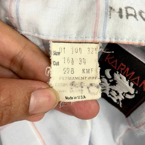 VTG Karman Light Blue Western Button Down Shirt 16 1/2 Pearl Snap Sz 34 - Picture 3 of 16